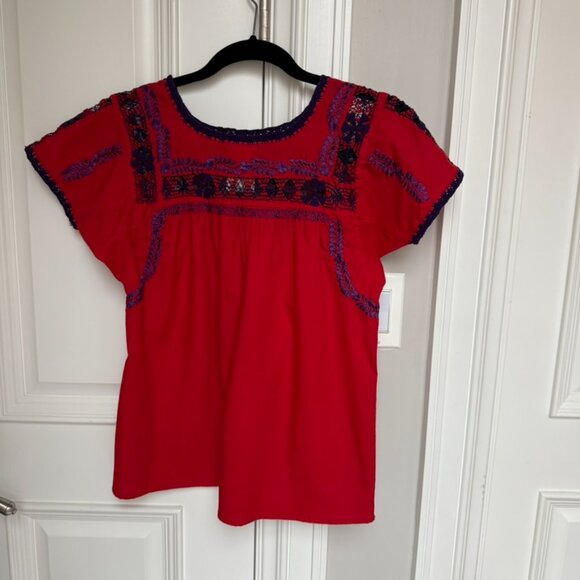 El Interior Embroidered Blouse Red Purple Small | Mi Golondrina-Inspired - Picture 3 of 6